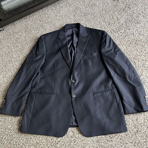 Lauren Ralph Lauren 100% Wool Blazer Jacket Navy Men 46R Pinstripe 2 Buttons - Picture 1 of 9